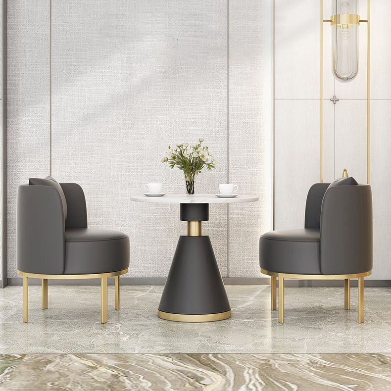 Luxury Sintered Stone Top Dining Table Indoor Round Table with Metal Pedestal
