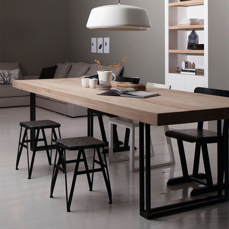 Solid Wood Top Dining Table Contemporary Dining Table with Sled Base in Black