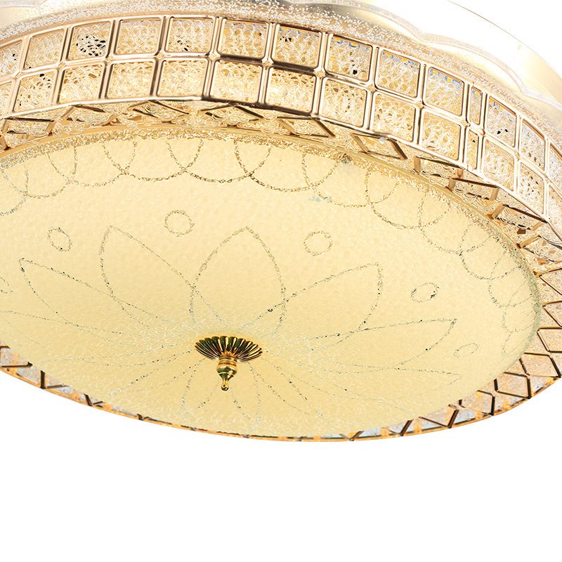 GOLD-Finish Semi Flush Light mit Lüfter Moderne LED 8-Blatt 6-Wind-Geschwindigkeit Downrod Deckenventilator mit Kuppel Acrylschatten
