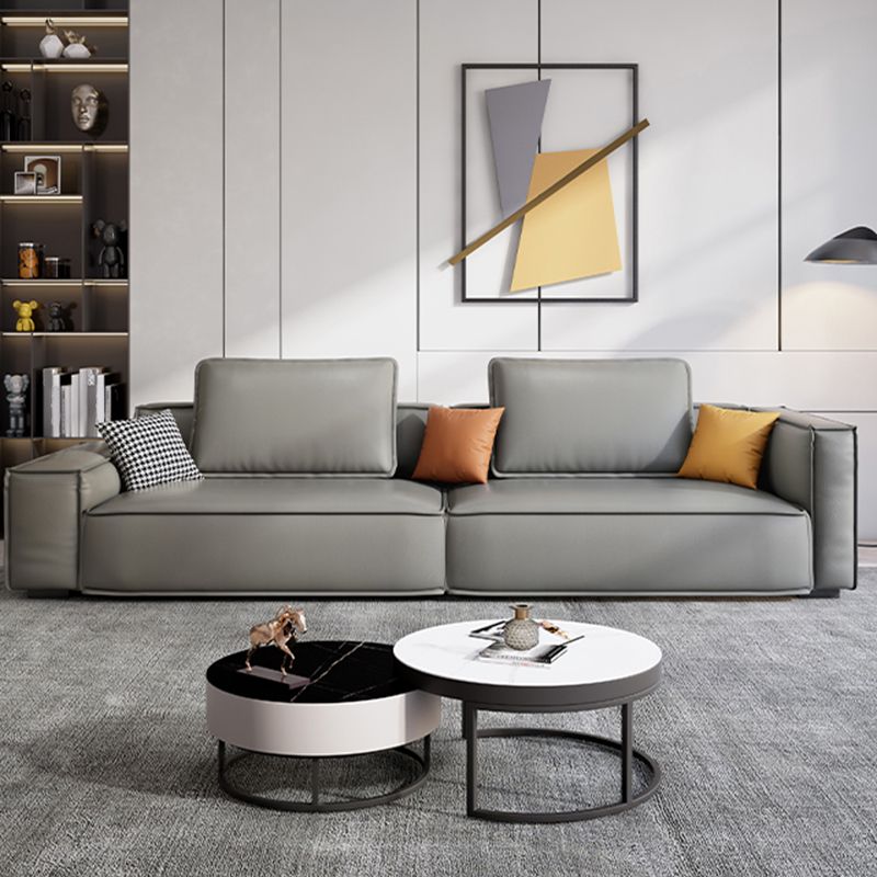 Faux Leather Living Room 3-seater Sofa Square Arm Standard Cushions Settee