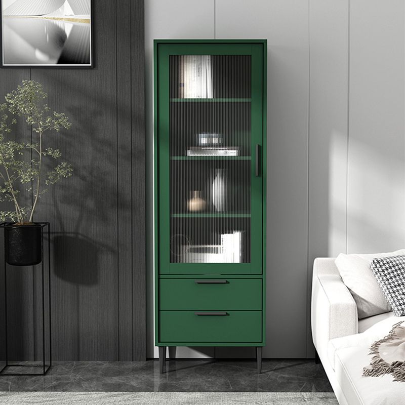 Contemporary Wooden Accent Cabinet with Glass Door and 2 Drawers