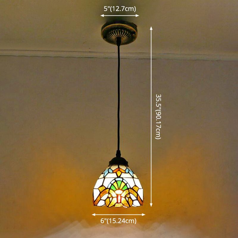 Bowl Pendant Light Tiffany-Style 1 Light Stained Glass Hanging Lamp for Dining Room