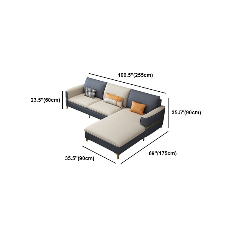 Scandinavian Faux Leather Sofa Square Arm Sofa with 2 Pillows