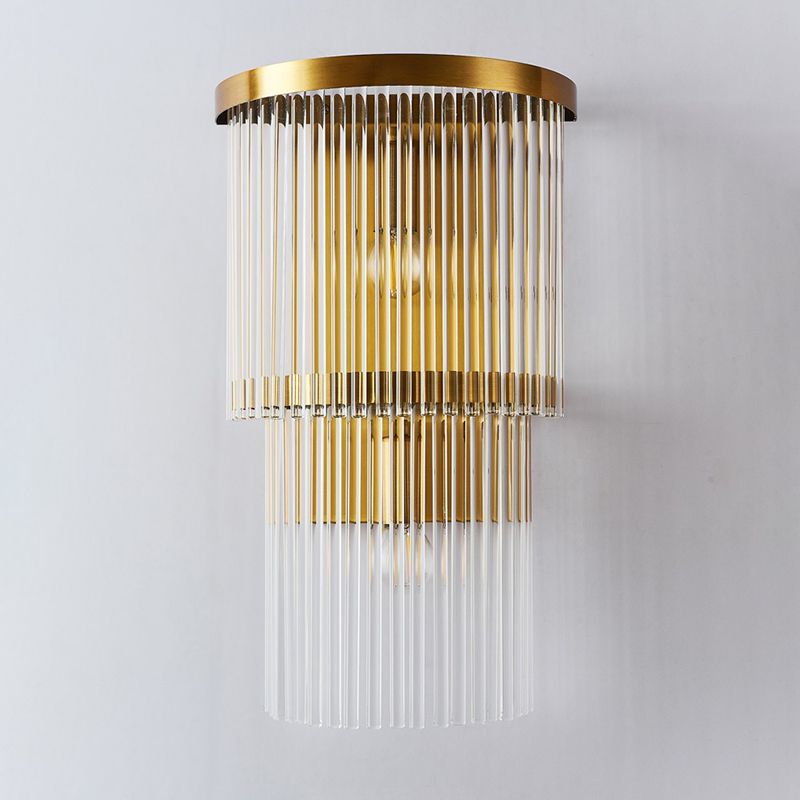 Lámpara de matorral de cristal de 2 niveles moderna luz dorada de 2 luces luz montada en la pared para dormitorio