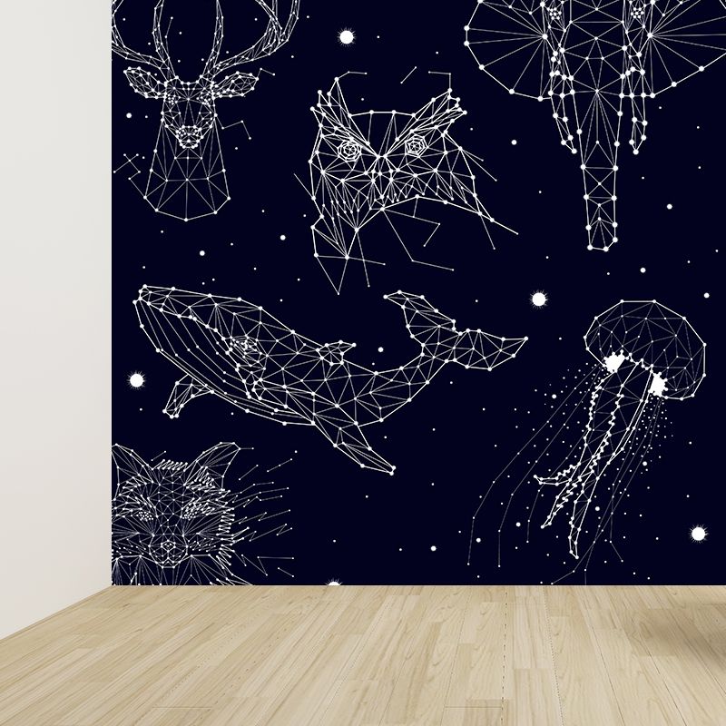Starry Night Mural Decal Contemporary Non-Woven Textured Wall Covering in Dark Color