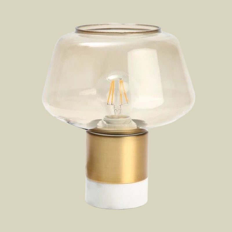 Open-Top Clear Glass Night Light Modern 1 Head Gold Plug In Table Lamp with Round White/Green Marble Base