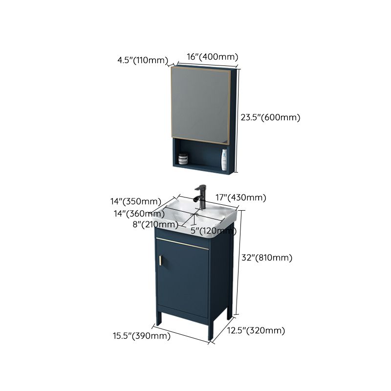 Contemporary Blue Sink Cabinet Metal Mirror Cabinet Bathroom Vanity Cabinet