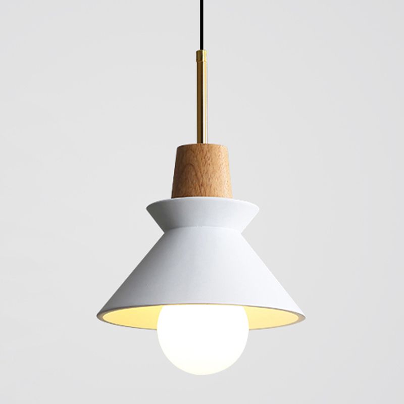 Resin Conical Drop Lamp Macaron 1 Bulb Solid Wood Pendant Light