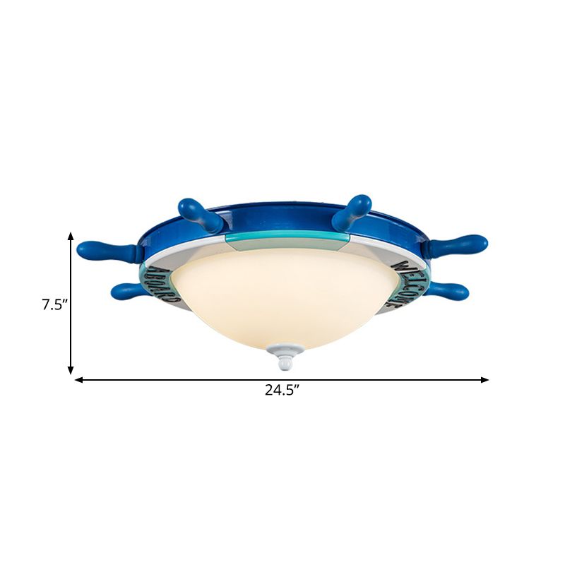 Ruder Design Schlafzimmer flushmount Licht Holz LED-nautische Stil Blaue Deckenmontage Licht mit Milchglas Schatten
