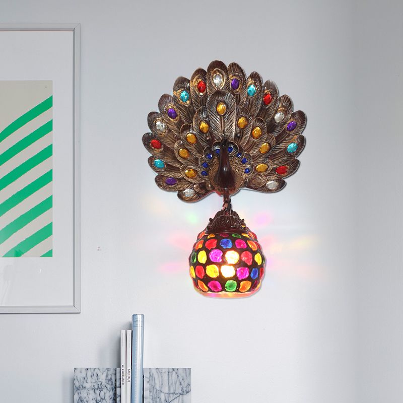 Copper Peacock Mall Mouris Light Bohemian Metal 1 Light Restaurant Light Murce Lampe With Global Shade