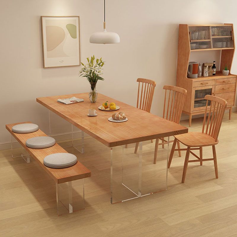 Acrylic Contemporary Rectangular Dining Table Pine Wood Top Table for Dining Room