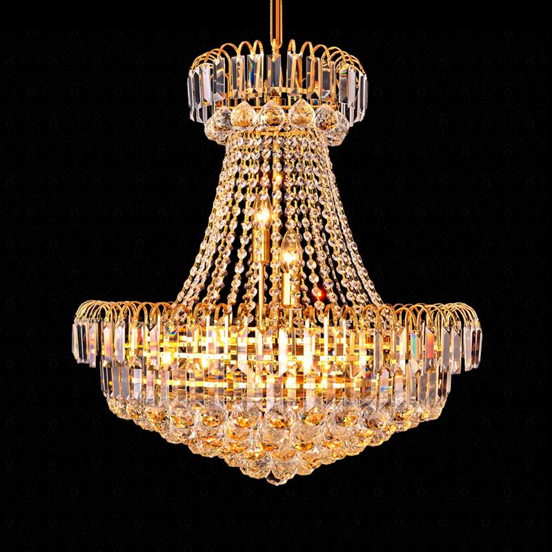 Mushroom Empire Kroonluchter Modern Crystal Gold Hangend Light voor slaapkamer, 16 "/23.5" breed