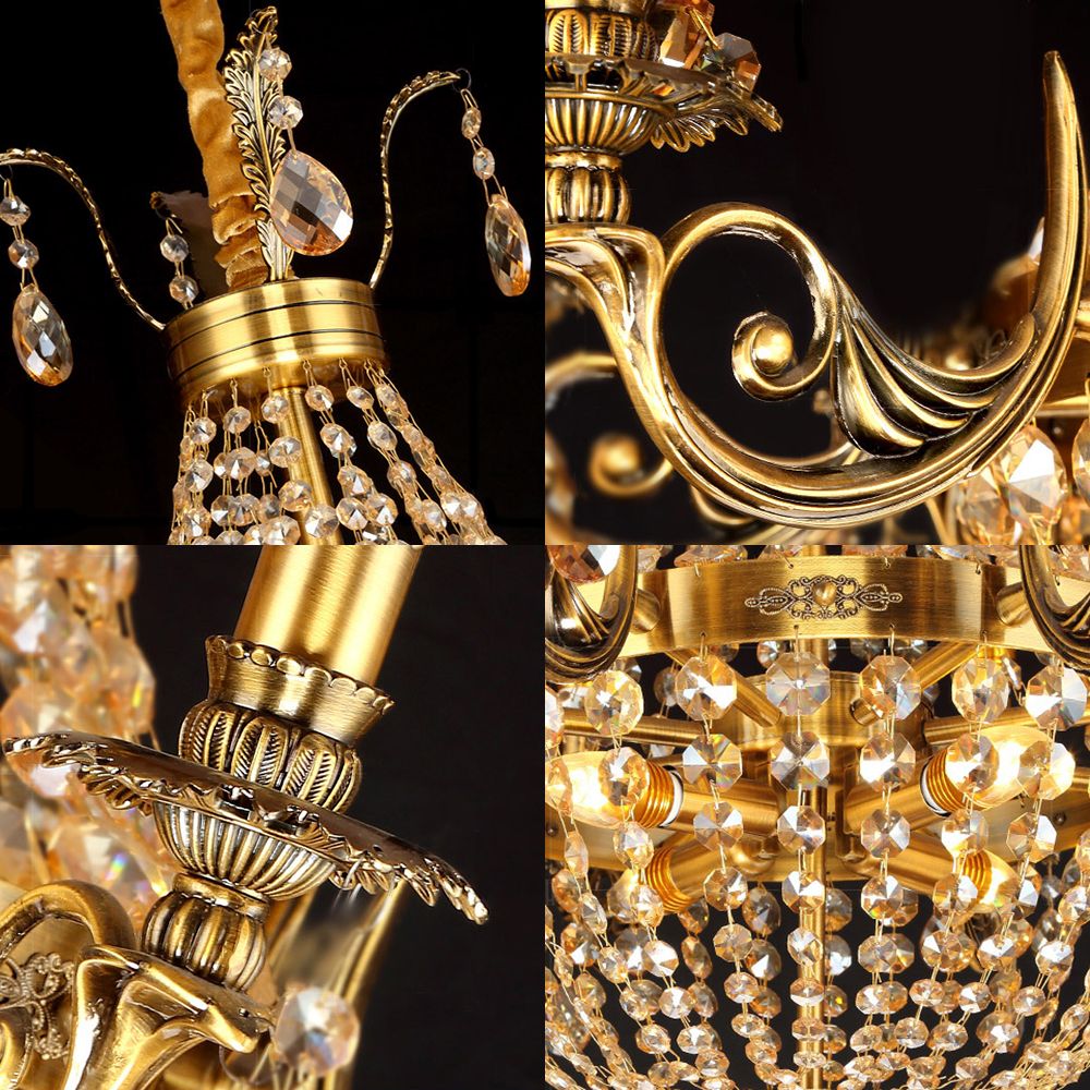 Candelabra Hanging Light Contemporary Metal 2/6/8 Lights Gold Chandelier Light with Crystal Strand, 27"/31" Wide