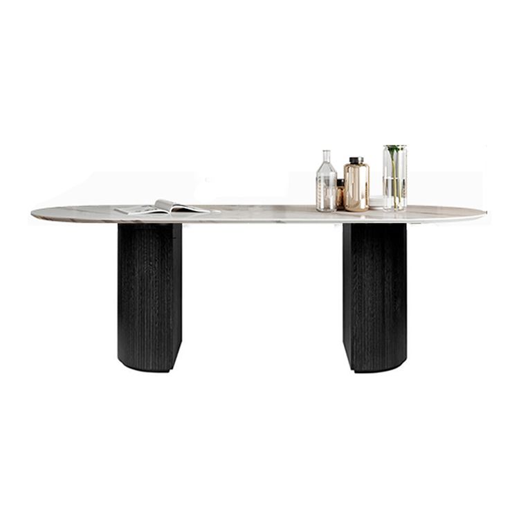 Solid Wood Oval Dining Table Modern Double Pedestal Table for Dining Room