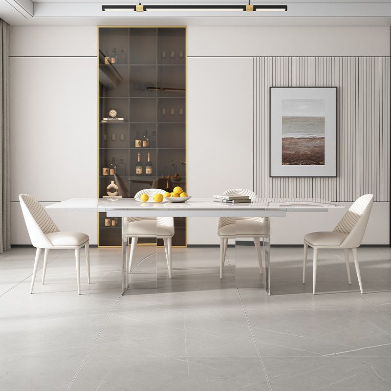 White Dining Table Set 1/4/5/7 Pieces with Acrylic Base Kitchen Furniture Set