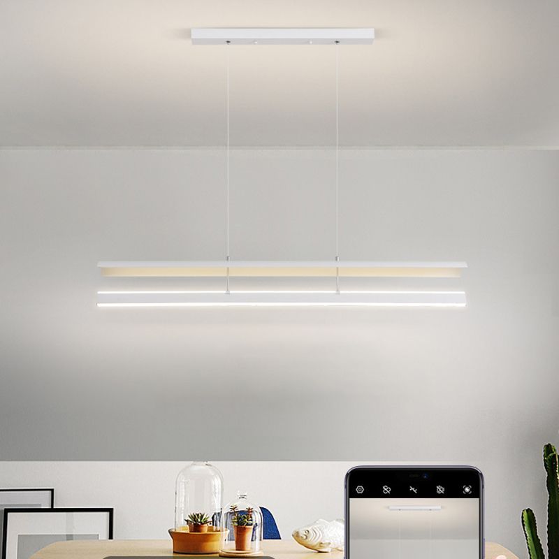Strip-Shaped Island Pendant Metal Minimalist Linear LED Suspension Lamp for Dining Room
