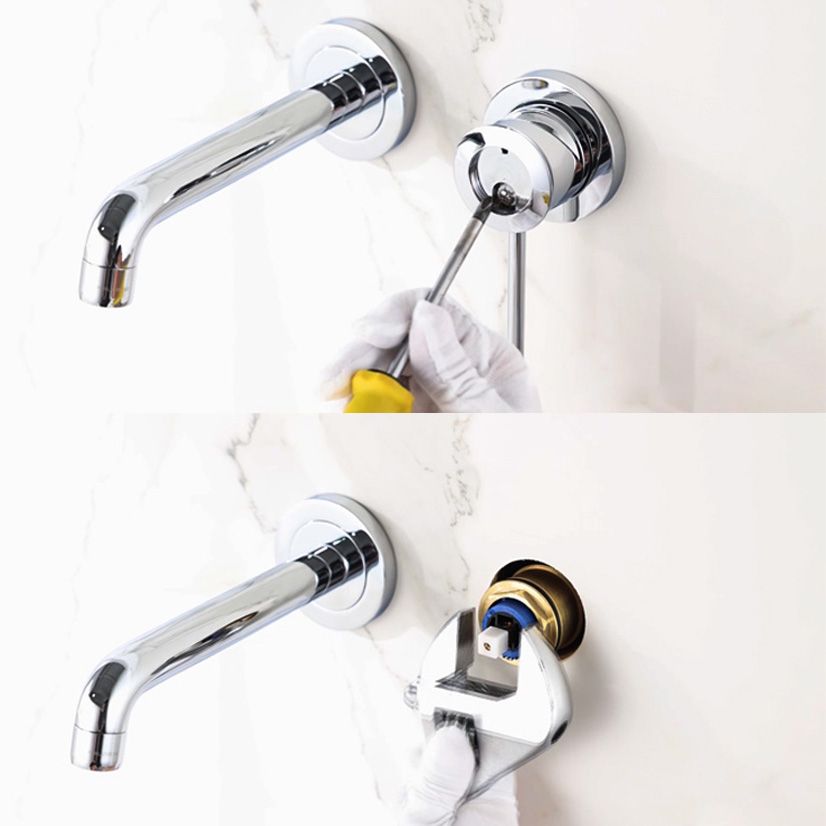 Wall Mounted Bathroom Faucet 2 Hole Faucets Low Arc Chrome Sink Faucet