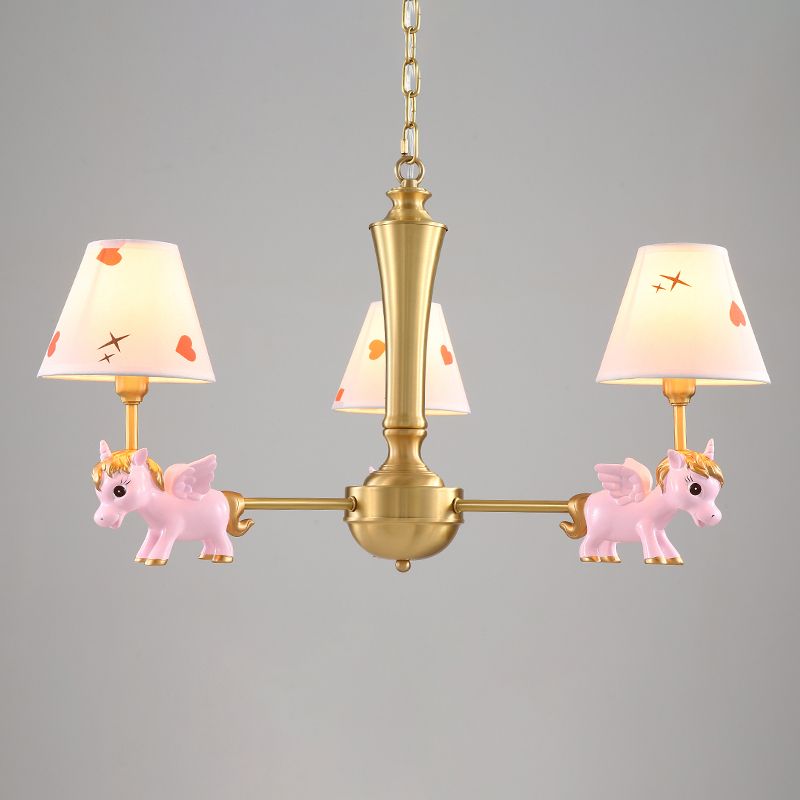 Motif de coeur lustre éclairage enfants tissu suspension de chambre à coucher avec licorne décorative