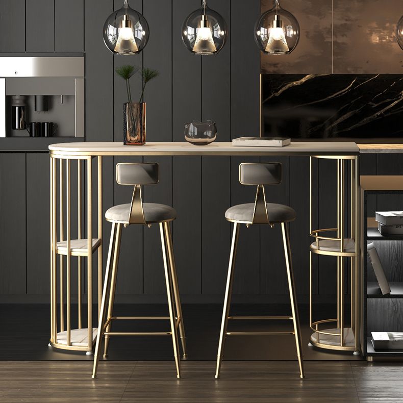 Modern Stone Storage Pub Height Dining Table Double Pedestal Indoor Bar Table, Only Table