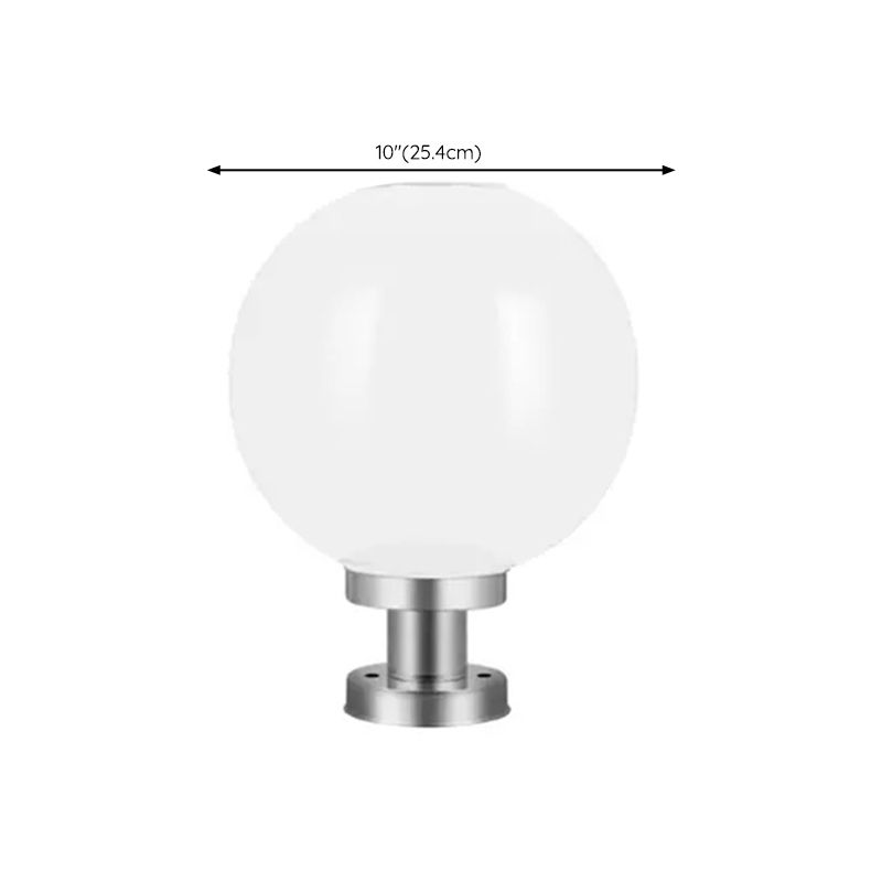 White Globe Outdoor Lights Silver Pillar Lamp with White Shade for Garden