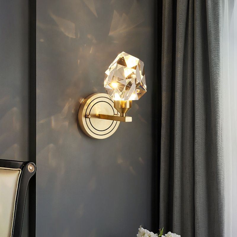 Modern Romantic Geometric Wall Sconce Copper Indoor LED Wall Light with Crystal Shade