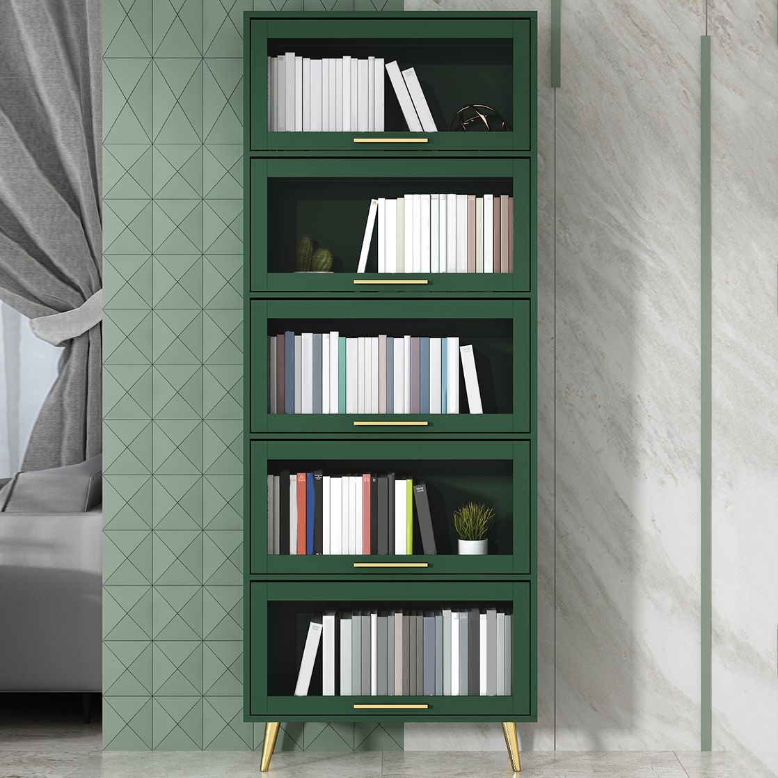 Modern Engineered Wood Bookcase, Door Bookshelf for Any Room, 12" W