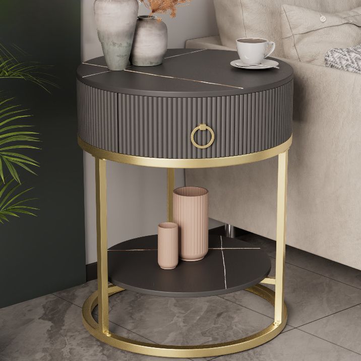 Classic Glam Bed Nightstand Stone Bedside Cabinet with Drawer