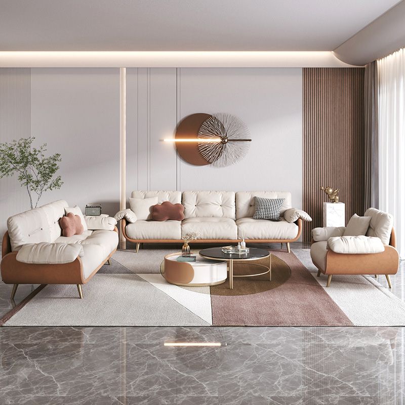 Modern Faux Leather Loose Back Seating Hair Pin Legs Sofa for Living Room