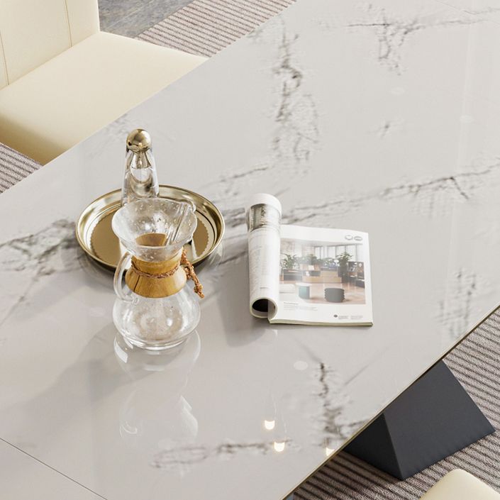 Mesa de comedor de lujo tradicional rectángulo Mesa de piedra sinterizada con base de doble pedestal