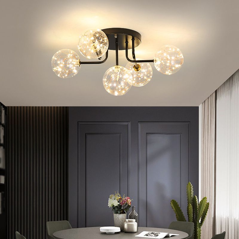5/7-Light Modernism Black Flush Mount Lighting Glass Shaded Ceiling Light