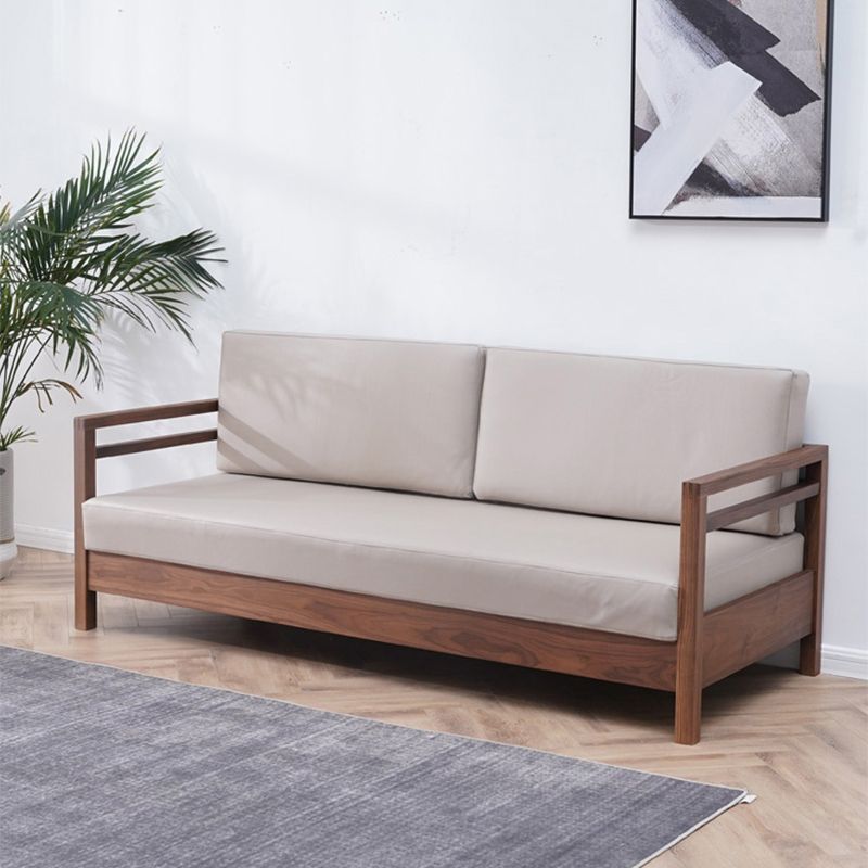 Solid Wood Farmhouse Loose Back Square Arm Sofa with Grey Cushions