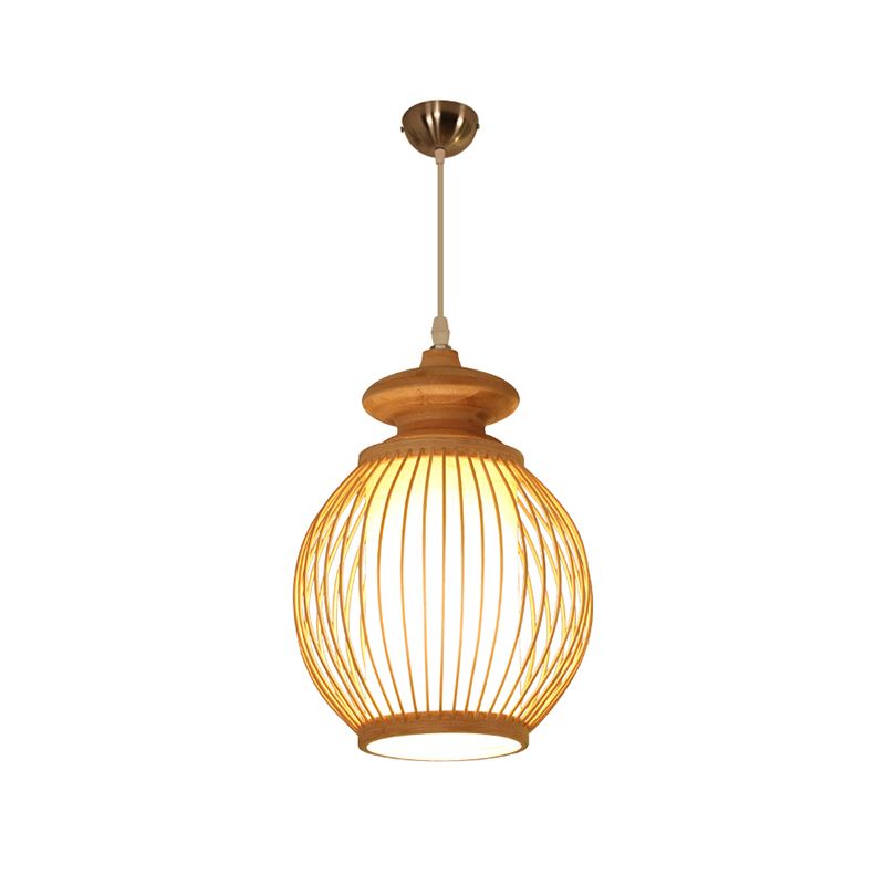 Modern Style Handwoven Ceiling Light Bamboo Single Restaurant Hanging Pendant Lighting