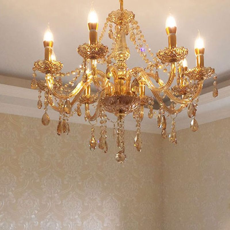 Crystal Candle Shape Hanging Ceiling Light European Style Multi Lights Hanging Light