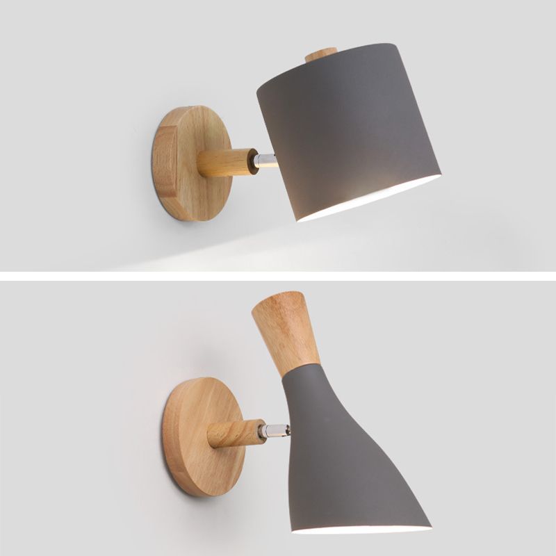 Nordic Macaroon Style Wall Lamp Angle Adjustable Simplicity Hallway Lighting Fixture with Solid Wood Base