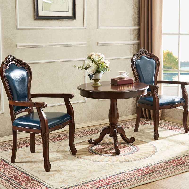 Traditional Solid Wood Round End Table Pedestal Sofa Side Accent Table in Brown