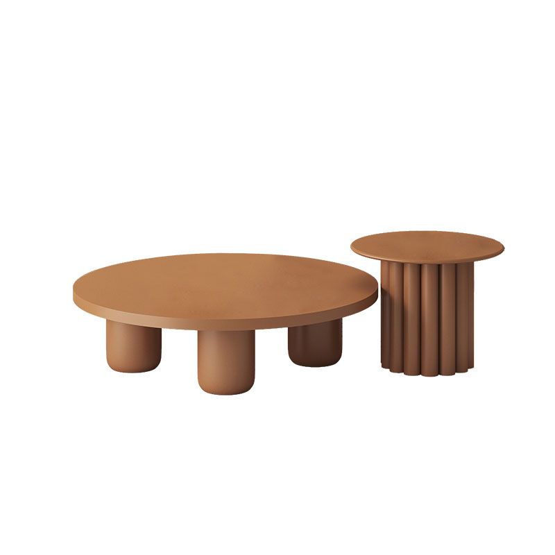 Modern Round Wooden Coffee Table Set Solid Wood 4 Legs Cocktail Table