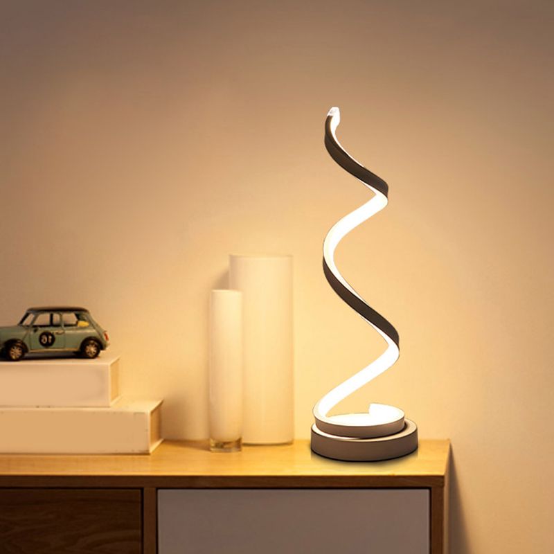 Lámpara de mesa de metal de la cinta espiral simplicidad de tarea LED negro/blanco/dorado con pedestal círculo en luz cálida/blanca