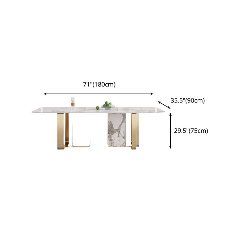 Luxury Sintered Stone Top Table Rectangle Table with Double Pedestal in Gold
