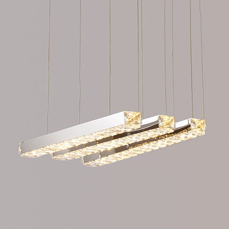 Rectangular Chandelier Pendant Light Minimalist Crystal Dining Room LED Hanging Light in Stainless-Steel