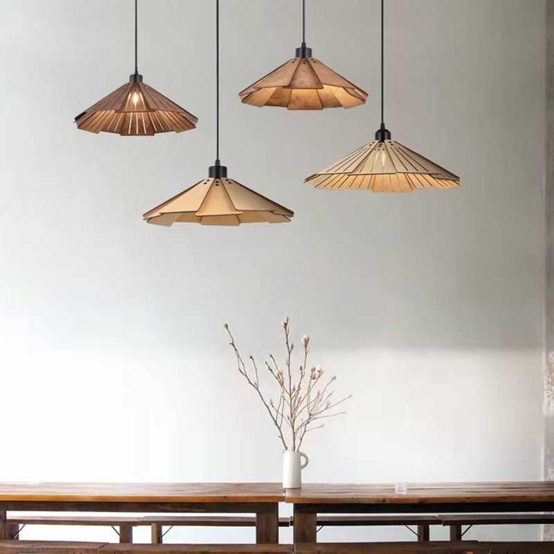 Geometry Shaped Basswood Ceiling Pendant Light Modern Style Hanging Light for Dining Room