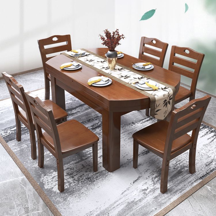 Minimalist Solid Wood Round Table Standard Extendable Dining Table with 4 Legs Base