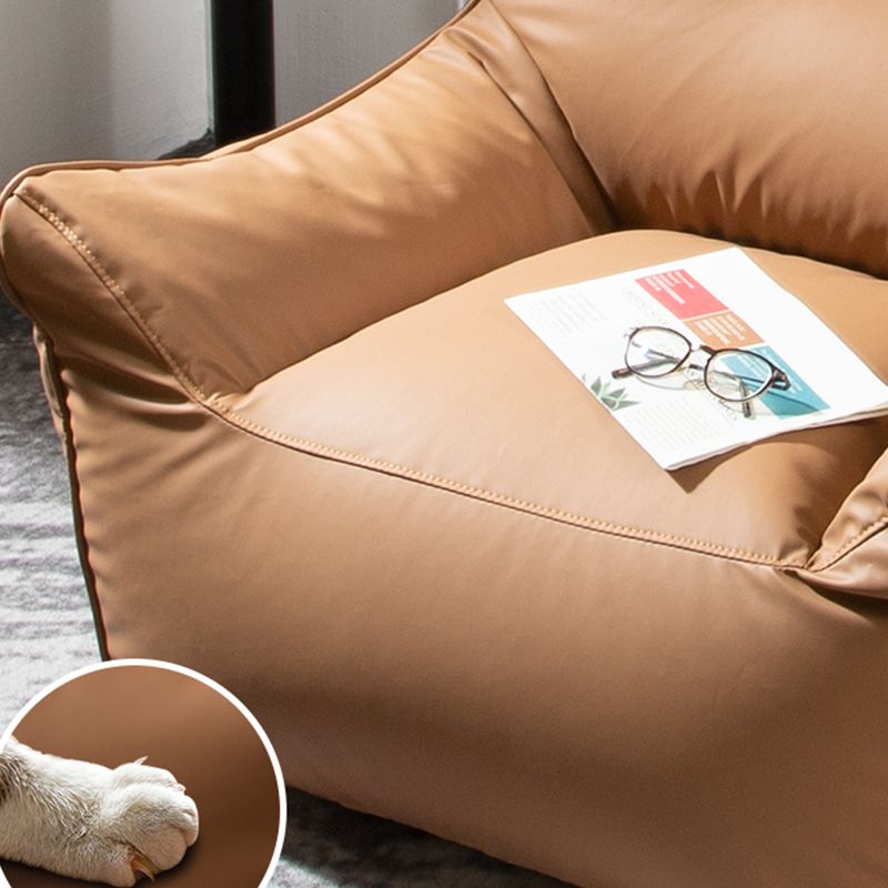 Modern Faux Leather Sewn Pillow Back Flared Arm Sofa for Living Room