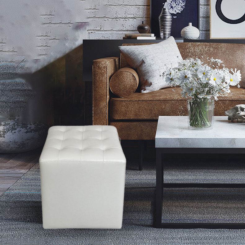 Modern Plain Ottoman Water Resistant Genuine Leather Tufted Pouf Ottoman