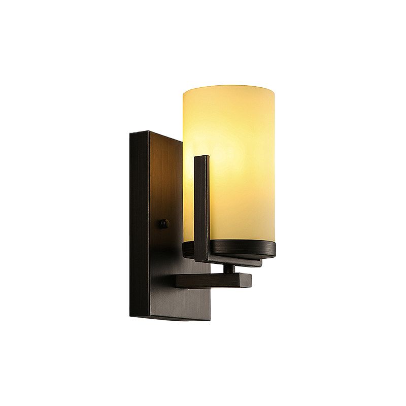 Opal Verre noir Black Murn Cylinder 1-Light Modern Wall Mount Mount Lightture avec plaque arrière carrée pour le porche