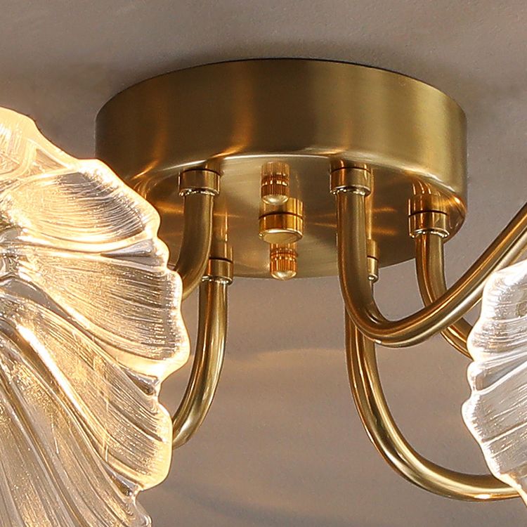 Lámpara de semi rascijada de metal dorado iluminación de techo de flores múltiples modernas con sombra de vidrio