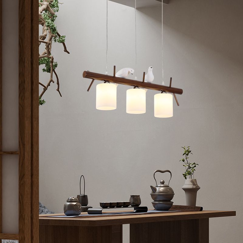 Modern Style Cylinder Island Lights White Glass 3-Light Pendant Lights