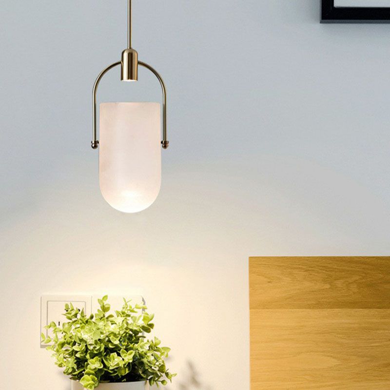 Designer LED Hanging Light Brass Dome Hanging Light Fixture with Glass Shade for Bedroom