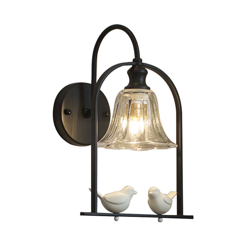 Creatief Bell SCONCE Licht met vogel decor 1 licht transparant glazen LED -wandlamp voor balkon