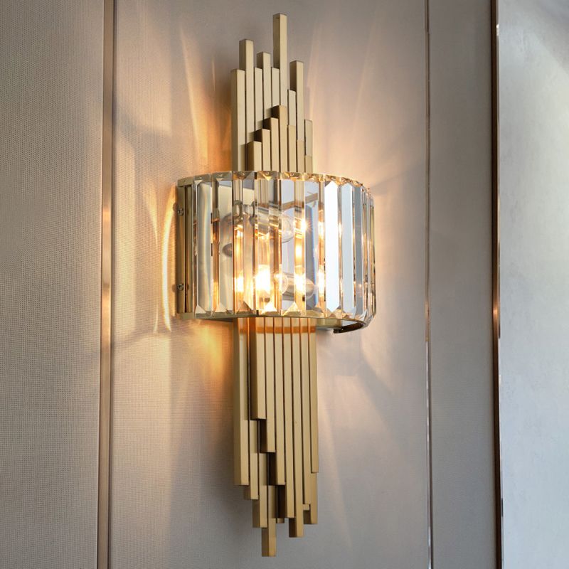 Quad Shaped Crystal Wall Light Post-Modern Gold Finish Wall Sconce Lighting for Stairs