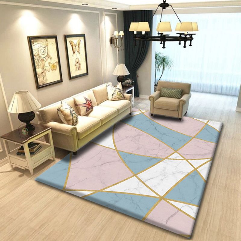 Multi Color Simplicity Rug Polypropylene Geometrical 3D Printed Carpet Machine Washable Non-Slip Pet Friendly Rug for Living Room